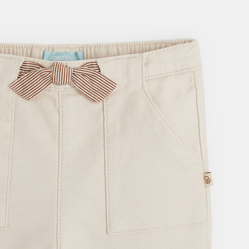 Pantalon coton fantaisie avec nœud beige bébé fille Beige