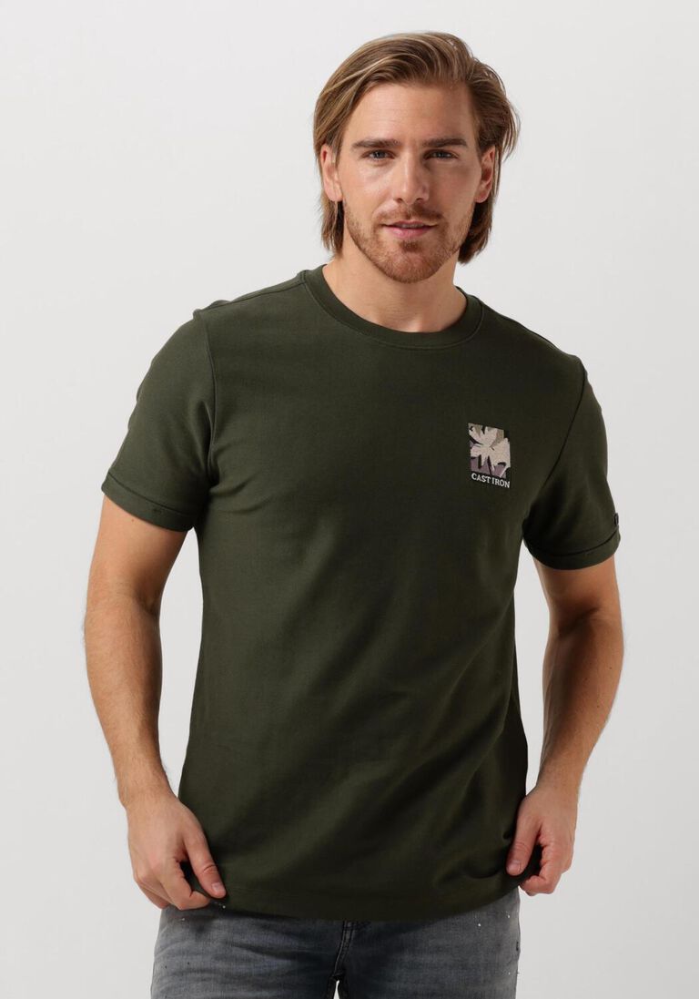CAST IRON groene cast iron t-shirt short sleeve r-neck regular fit cotton twill