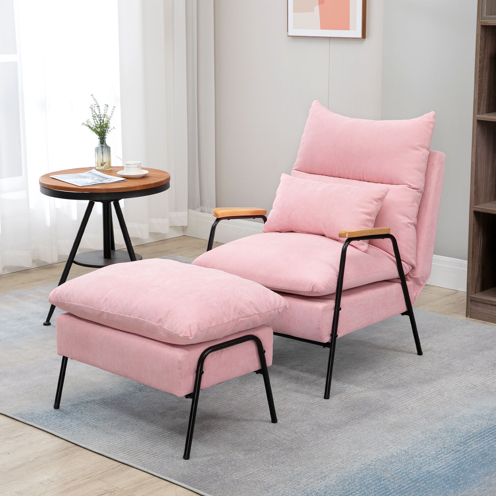 HOMCOM Polstersessel mit Kissen und Fußhocker 68L x 91,5B x 88H cm