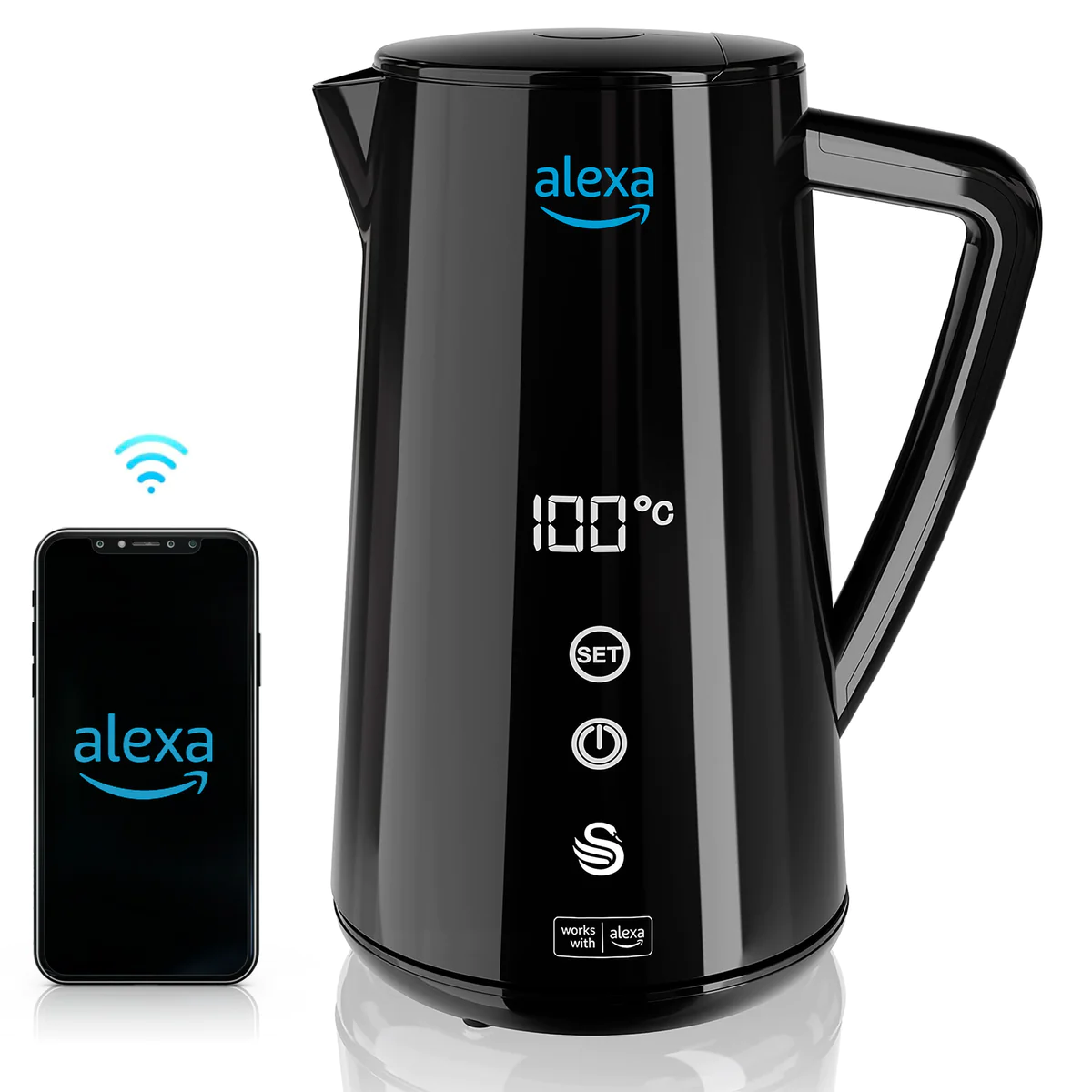 Alexa Bouilloire Électrique Intelligente WIFI 1,5L, Sans Fil, Écran Ta