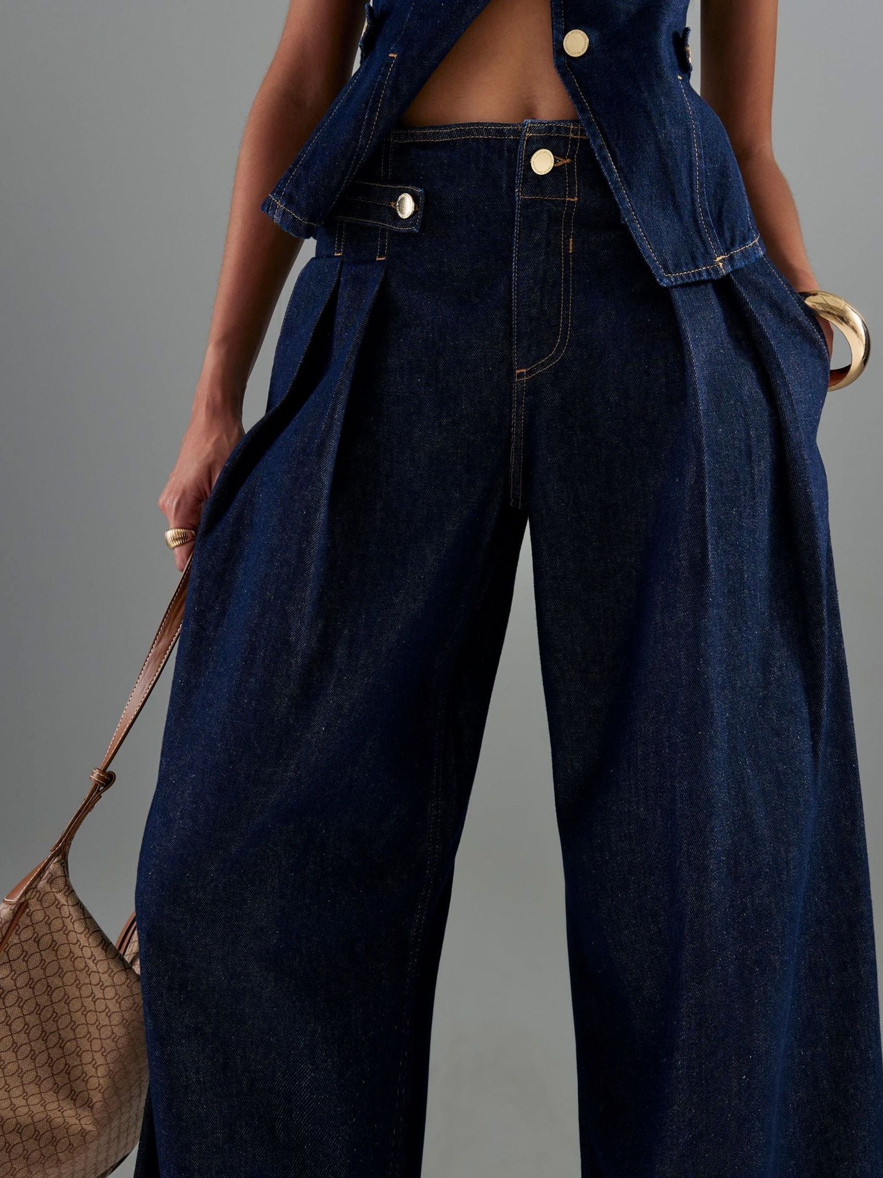 River Island Tailored Wide Fit Tab Front Jeans