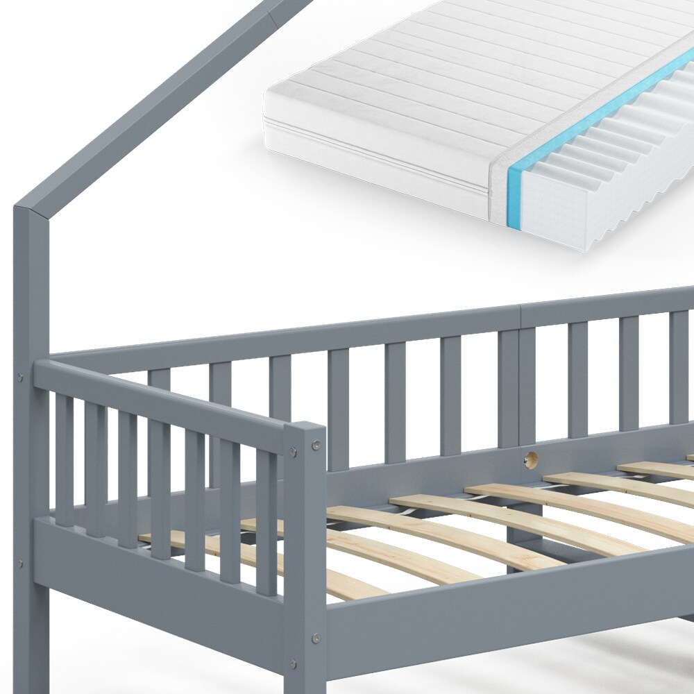 VitaliSpa Hausbett Kinderbett Spielbett Noemi 90x200cm Anthrazit inkl. Matratze