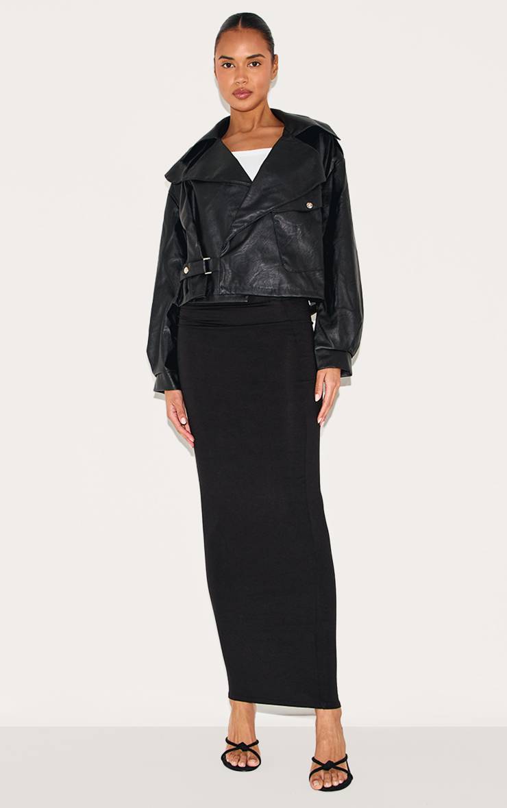 Noir Veste De Motard En Synthétiquecuir Texturé