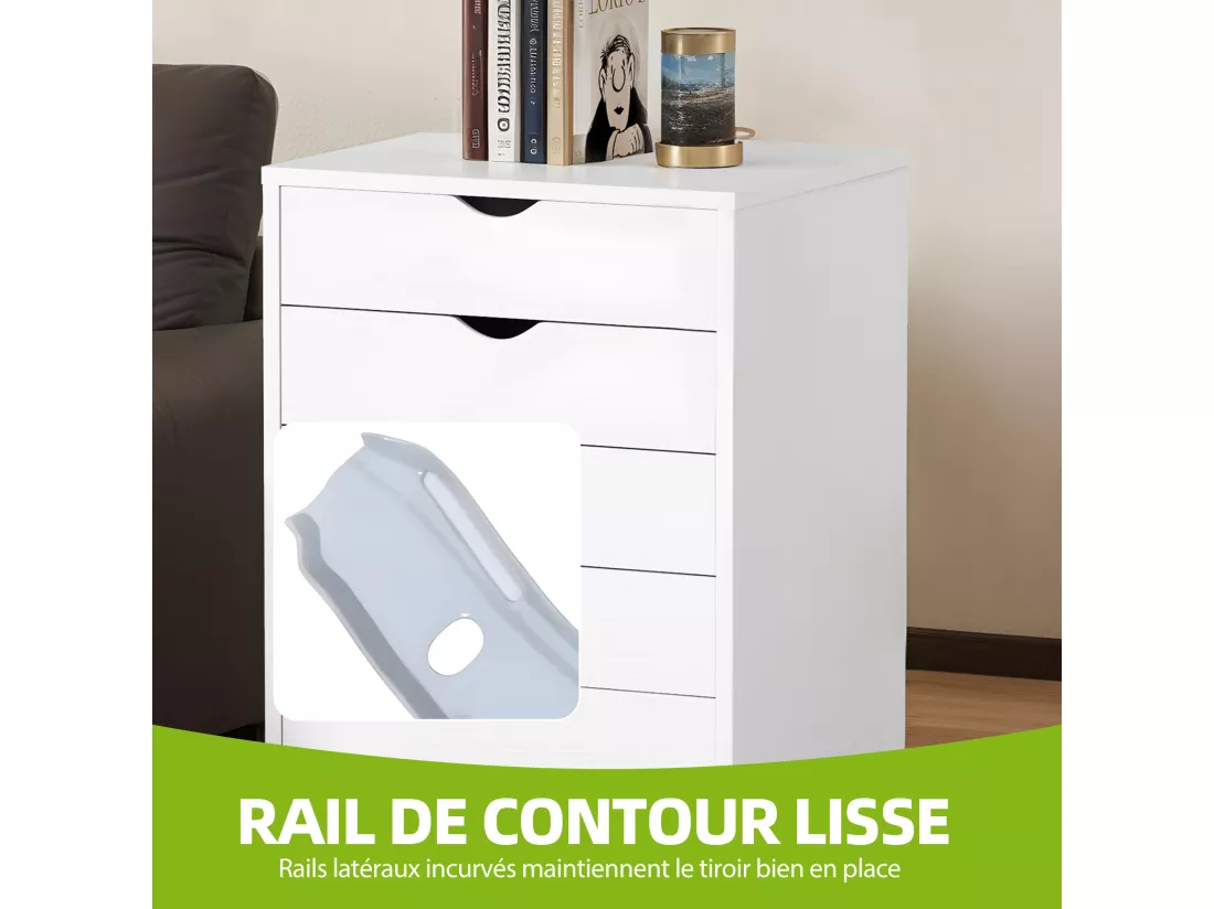 YITAHOME Armoire Mobile à 5 Tiroirs en Bois pour Documents A4, Format Lettre, Armoire de Classement Verticale Portable, Blanc