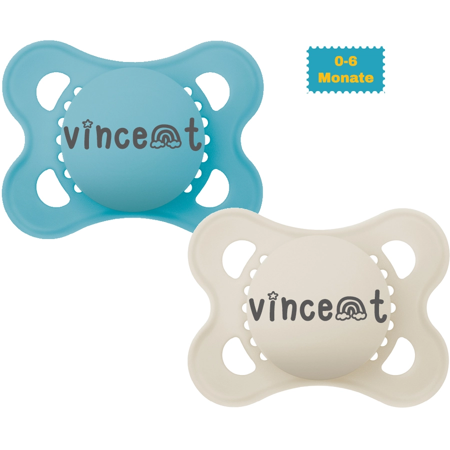 Schnullireich Schnuller mit Namen  Namensschnuller MAM Pure Rainbow – 2er Set (Junge) Blau