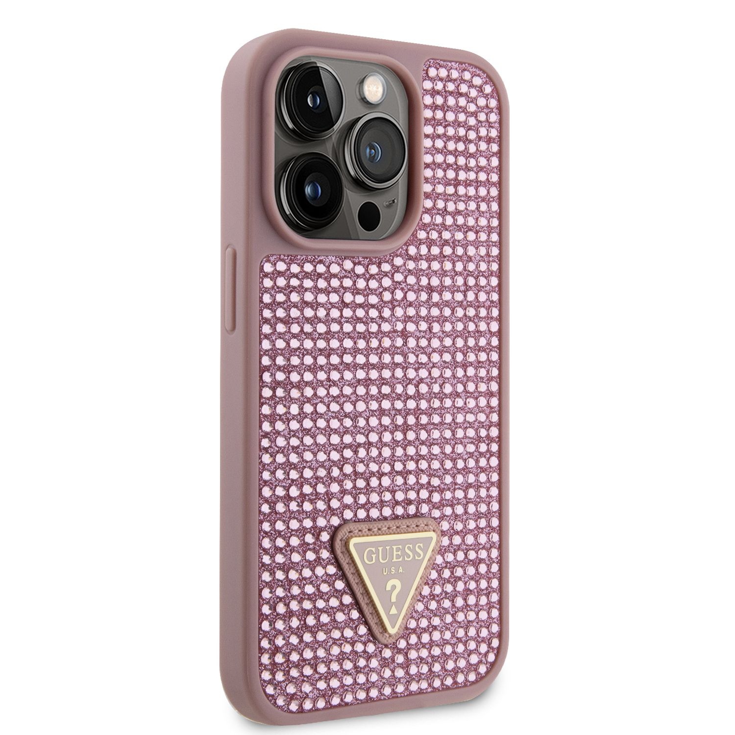 iPhone 14 Pro Hybrid Hardcase Hülle Rhinestone Triangle (GUHCP14LHDGTPP) - Rosa