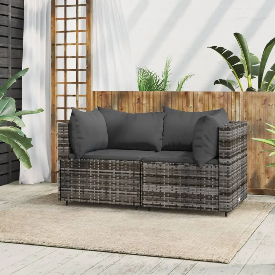 vidaXL - Tuinhoekbanken - Grijs - Poly rattan - 2 stuks - Met kussens