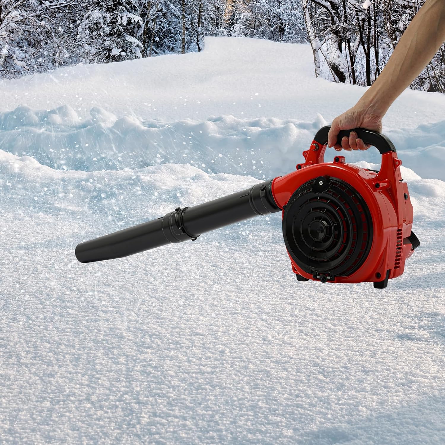 25.4cc 2-Takt Benzin Laubbläser,0.75KW Benzin Laubsauger mit 7000rpm,0.13m³ Luftstrom und 0.9L Kraftstofftank,Seilzugstarter,Handgehaltener Laubbläser aus Kunststoff und Aluminium für Laub und Schnee