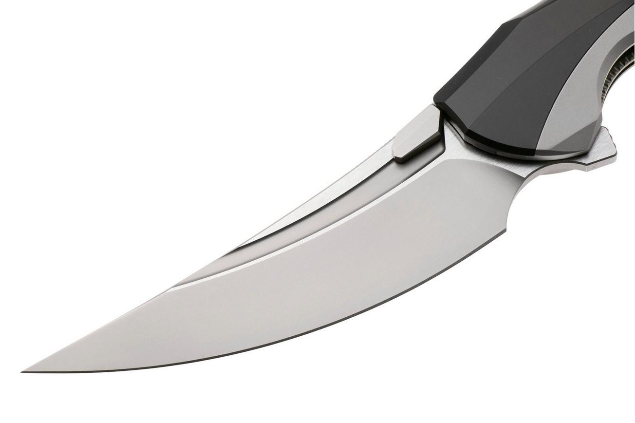 Rike Knife Lamella Bead Blasted Böhler M390, Black DLC Titanium Handle, zakmes