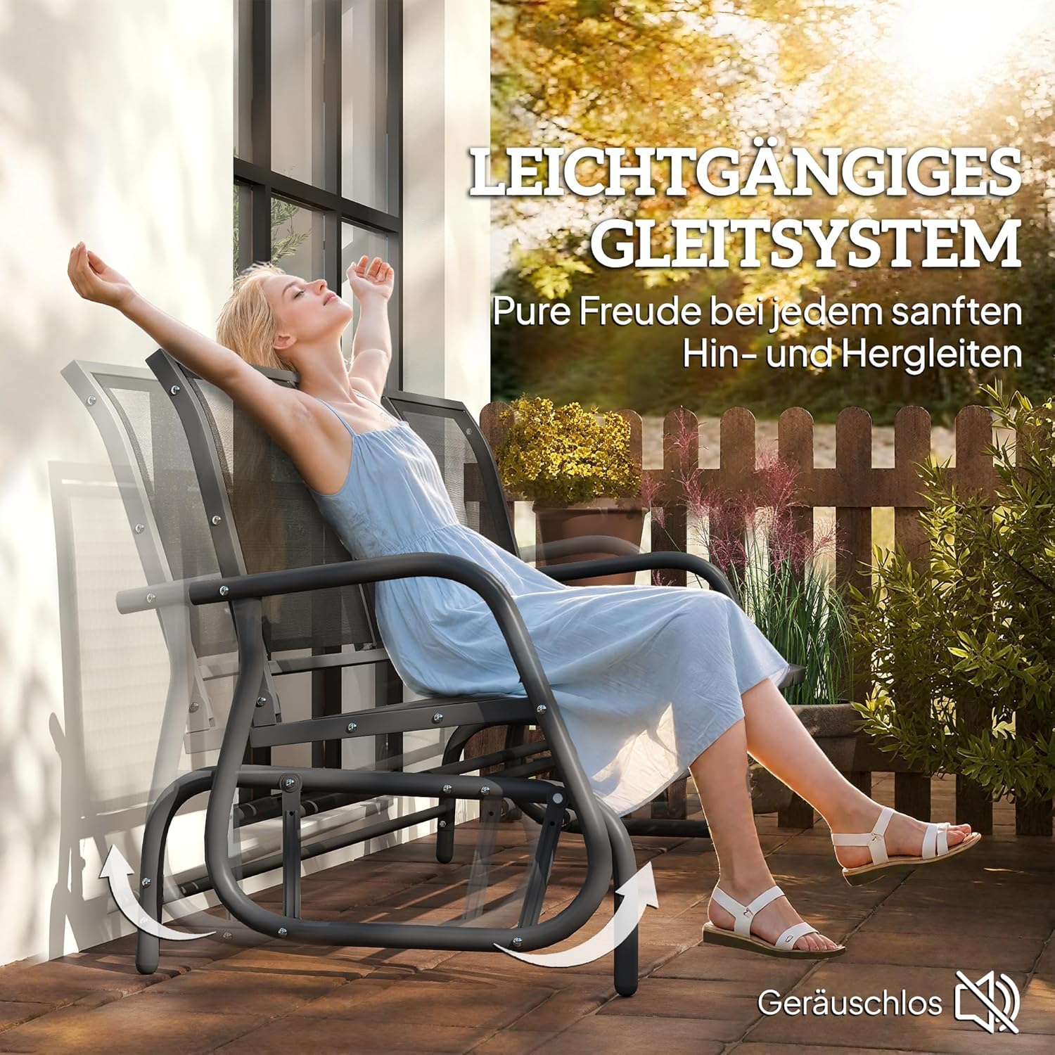 Outsunny 3-Sitzer Schaukelstuhl Gartenbank mit Schaukelmechanismus Gartenschaukel Sitzbank aus Metall Parkbank bis 300 kg belastbar Gartenmöbel für Garten, Terrasse, 147 x 70 x 85 cm Dunkelgrau
