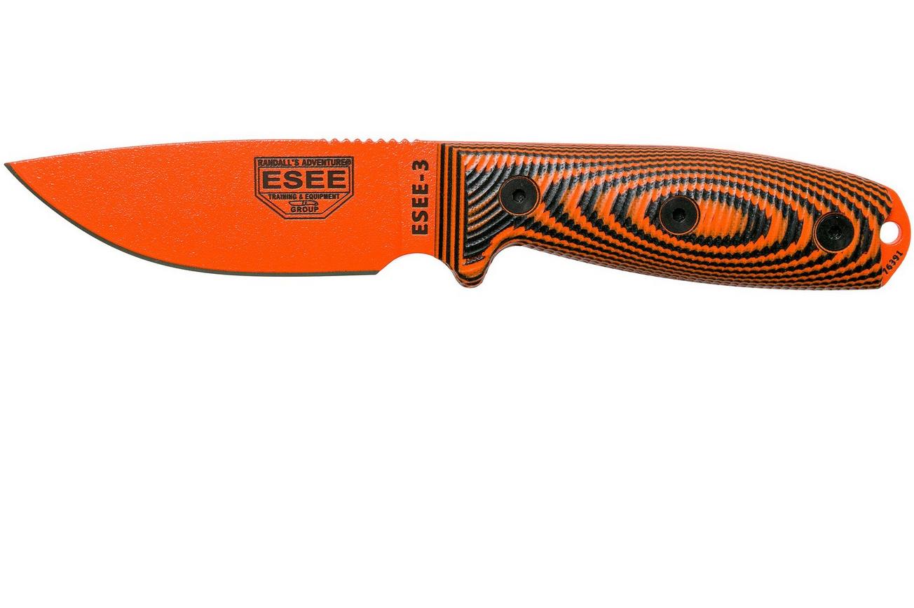 ESEE Model 3 Orange Blade 3D Orange-Black G10 survivalmes 3PMOR-006 zwarte schede   riemclip
