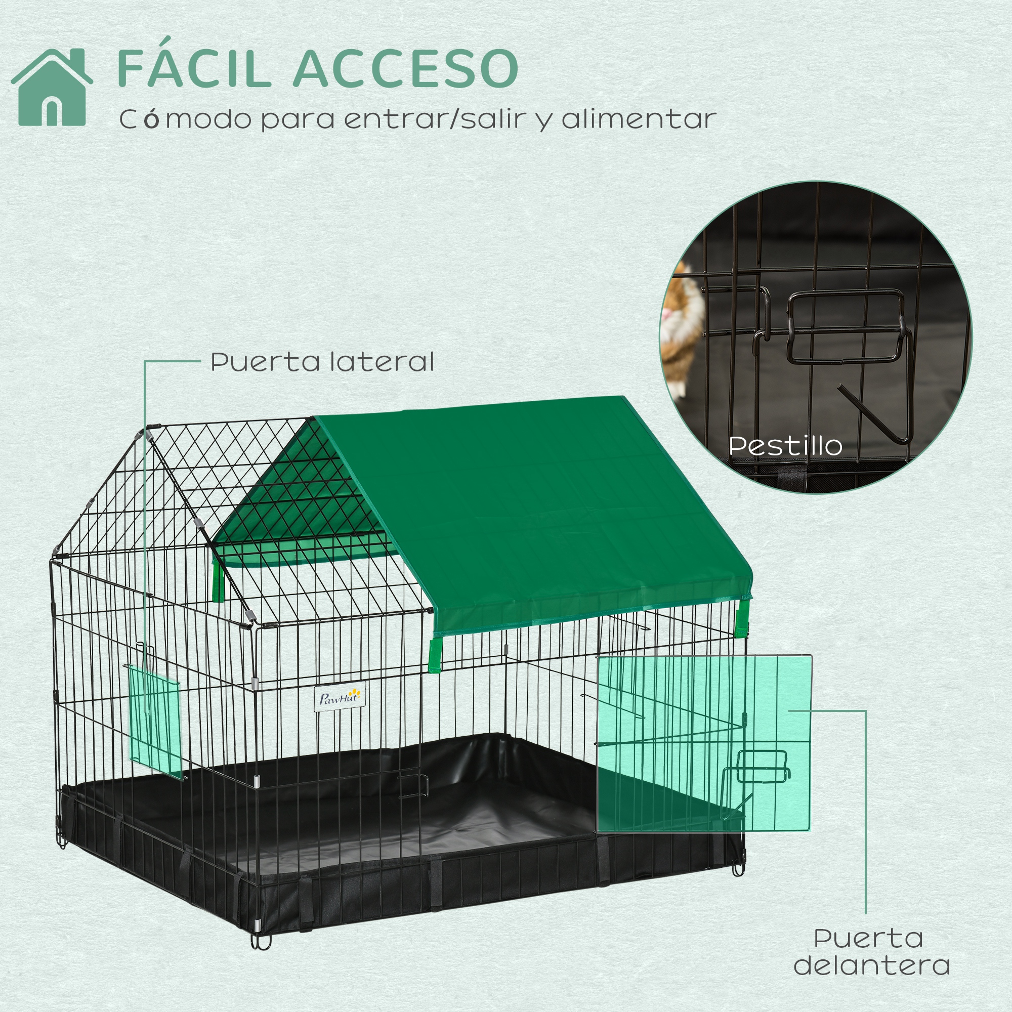 Gaiola/Parque para Animais de Estimação PawHut para Pequenos Animais com 2 Portas, Cobertura e Base em Tecido Oxford Impermeável para Uso Interno e Externo, 90x75x75 cm, Preto e Verde