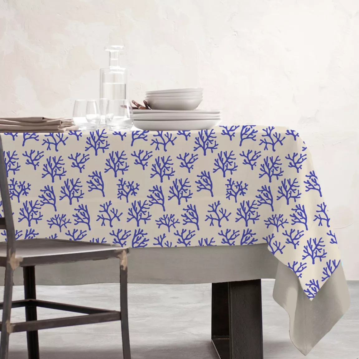 Nappe rectangulaire coton enduit (150 x 250 cm) Moorea Bleue