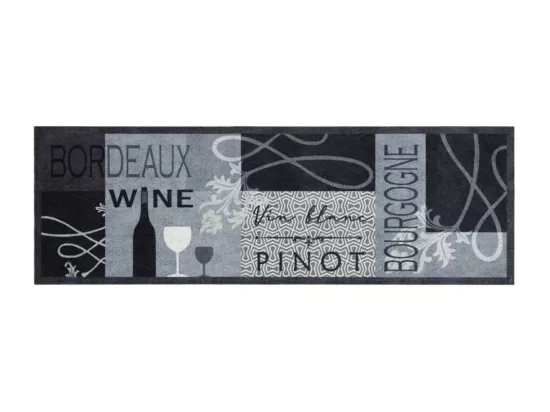 Tapis de cuisine lavable imprimé Wine gris 60x180 cm velours