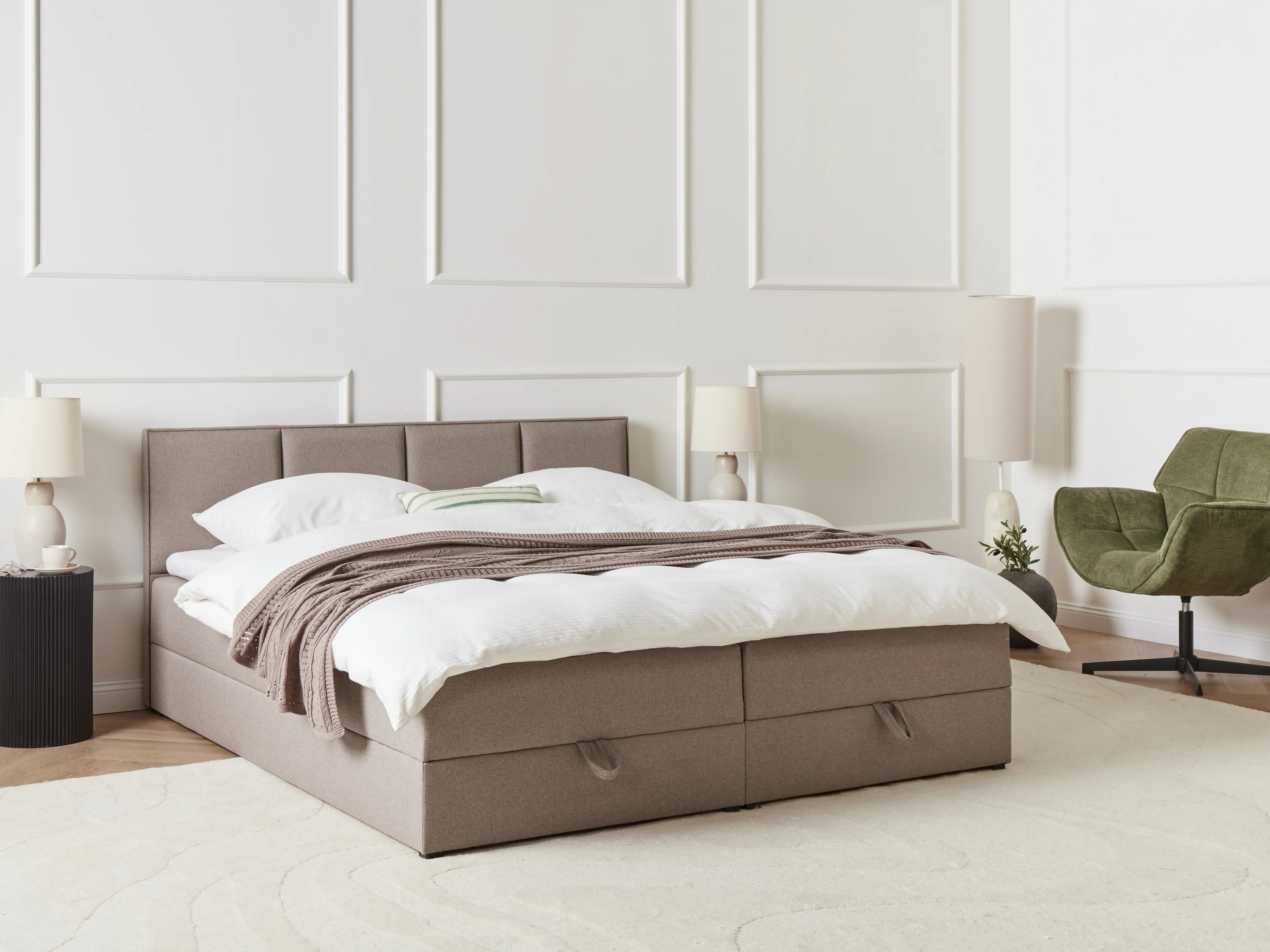 Boxspring met opbergruimte Stof BARONET 180 x 200 cm Taupe