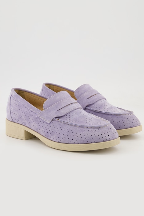 Leder-Loafer, Veloursleder, Textilfutter, Blockabsatz