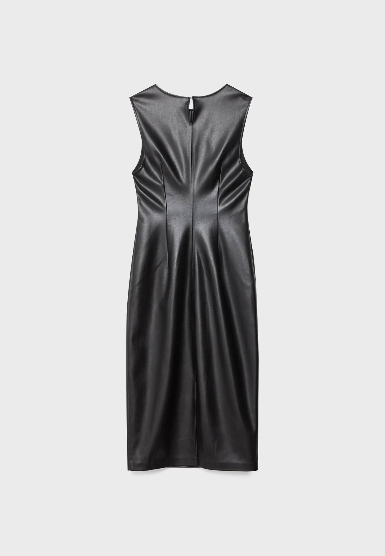 Vestido midi justo com efeito de couro