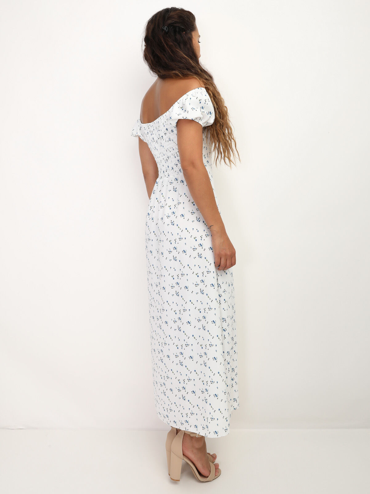 Robe corset à petites fleurs- Blanc