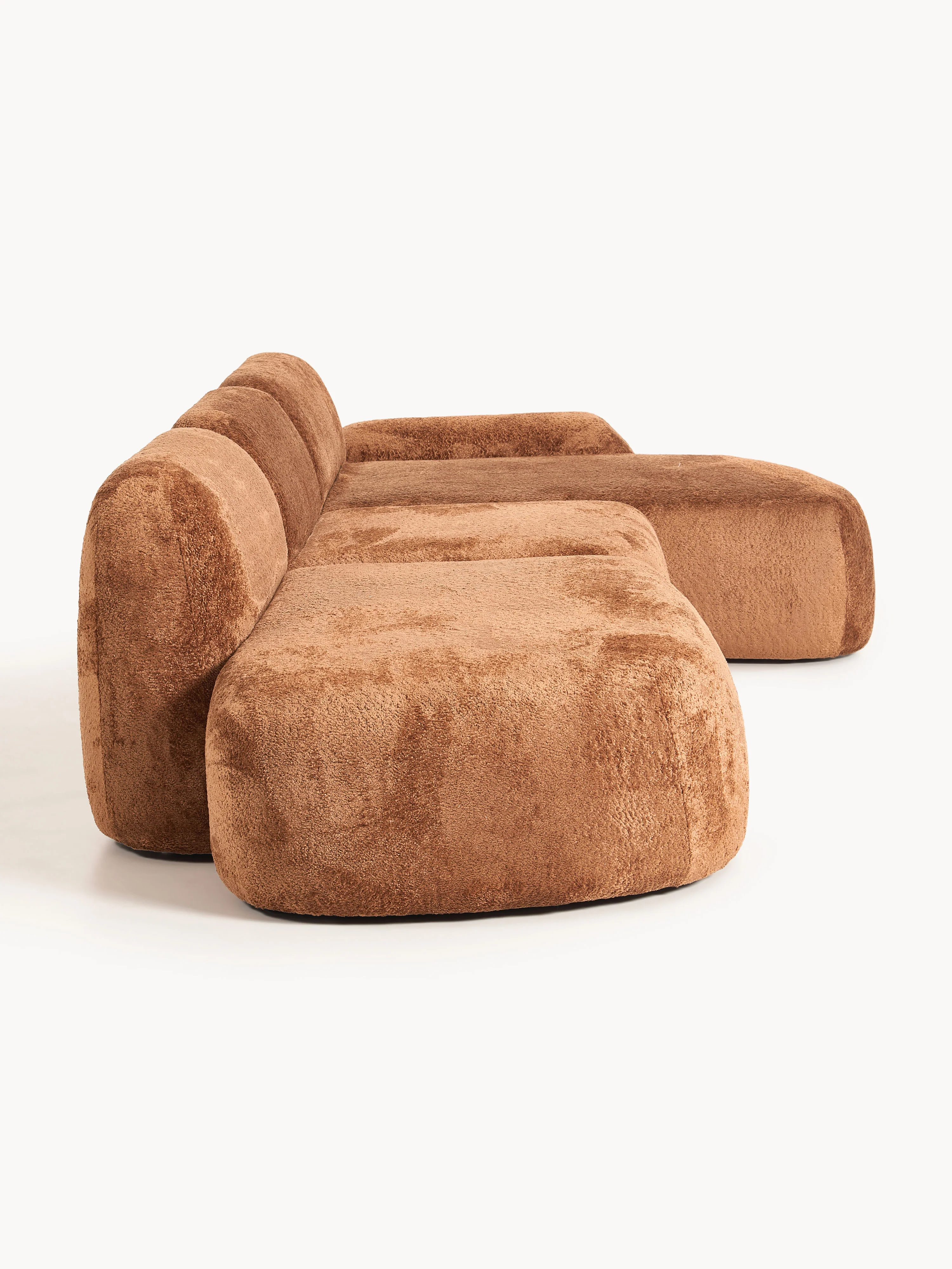Modulaire teddy-bouclé hoekbank Wolke (4-zits) met chaise longue