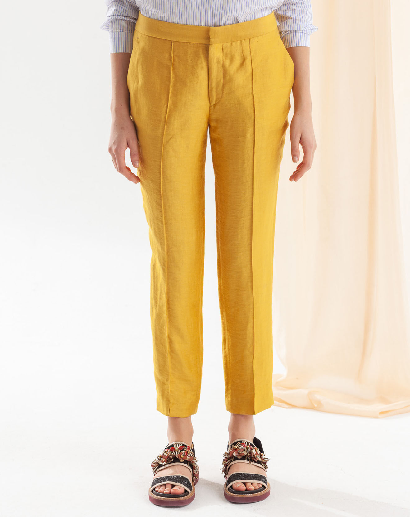 Chloé Stora Pantalon en Lin mélangé Priscille jaune