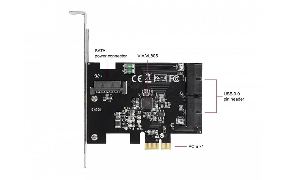 PCI-Express-Karte 2x USB 3.0 intern (Pfostenstecker)PCIe-Schnittstellenkarte mit zwei internen USB-3.0-Pfostensteckern