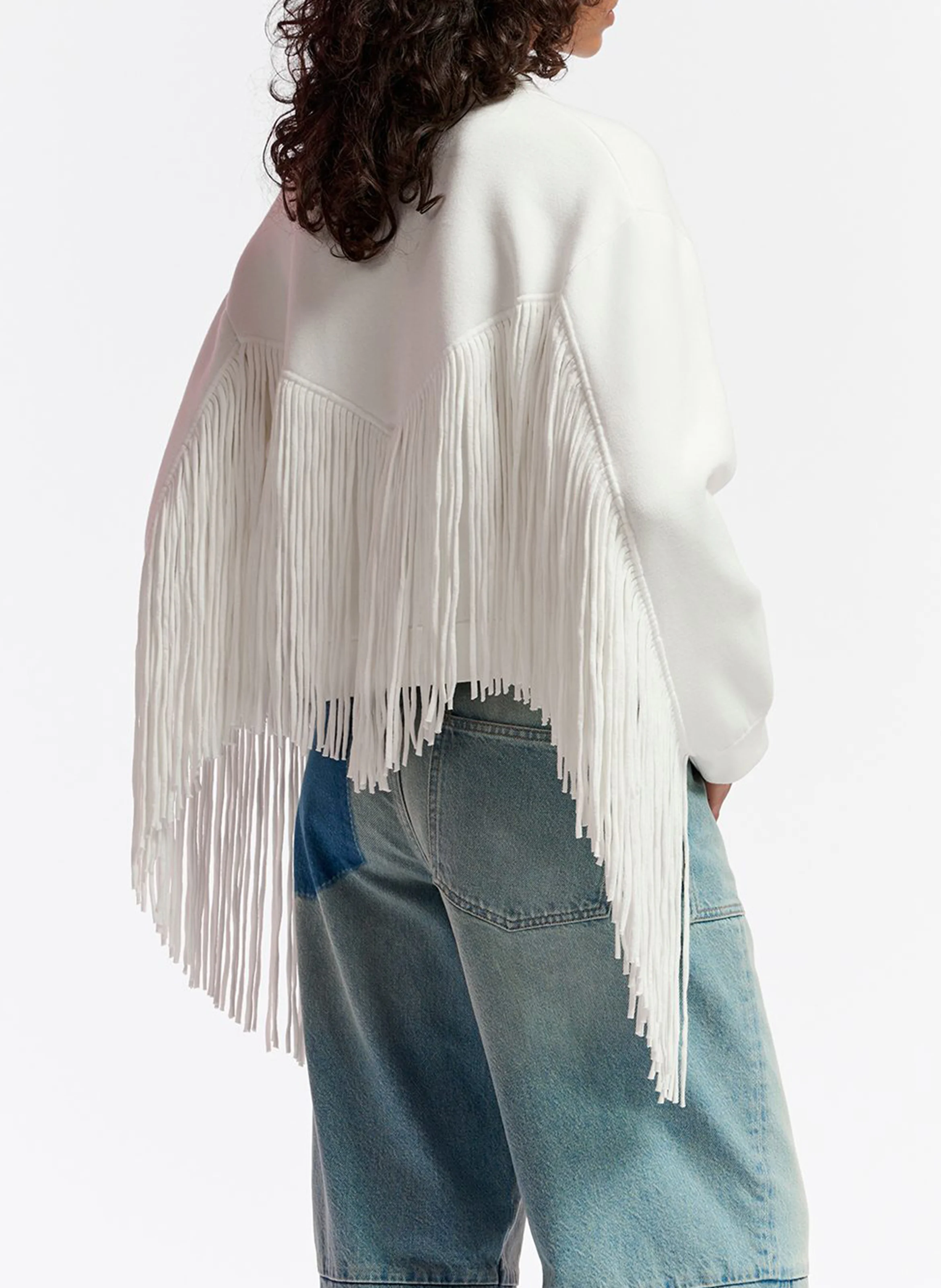 GOU - Veste courte tricot à franges | Blanc