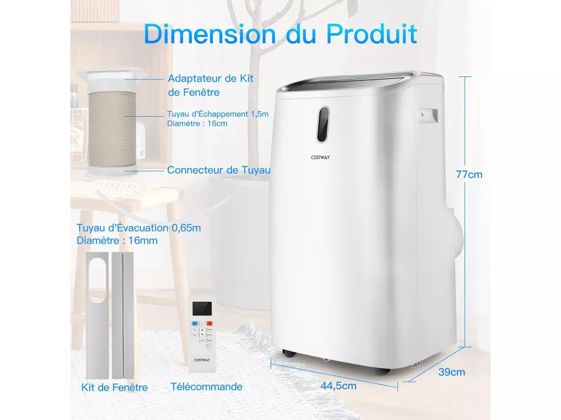 Climatiseur Mobile 5 en 1 R290 16000BTU [Classe énergétique A] Contrôle Télécommande/APP Chauffage Rafraîchissement Déshumidification Ventilateur et Mode Nuit