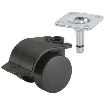 Zwenkwiel   rem plastic met plaatbevestiging 35mm tot 70kg