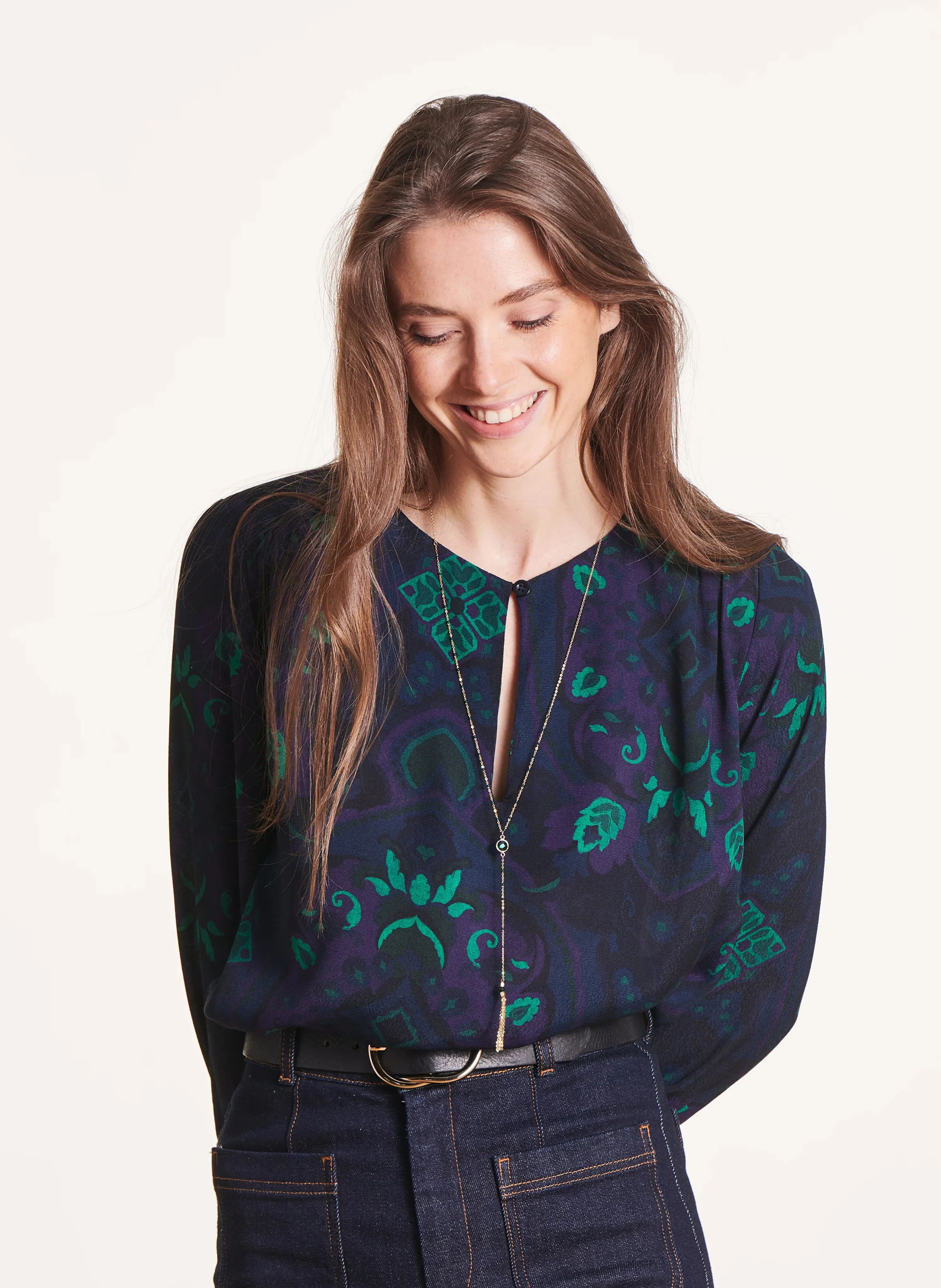 Top col rond imprimé | Multicolore