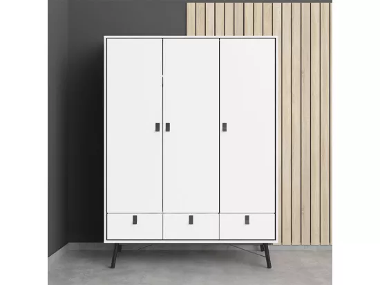 Rye Armoire 3 portes, 3 tiroirs, blanc mat.