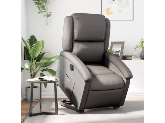 Fauteuil inclinable électrique gris cuir véritable