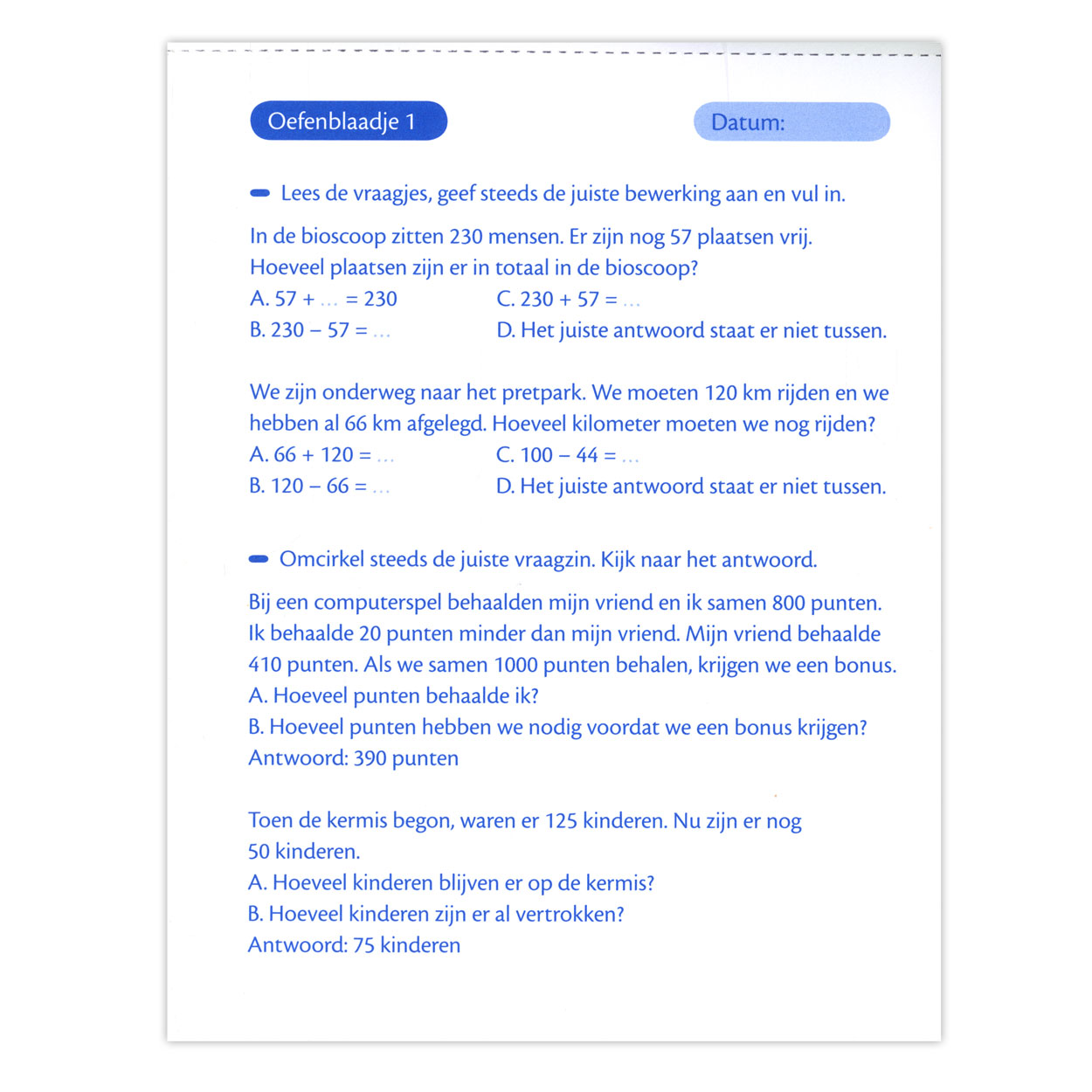 OefenblaadjesVraagstukken Rekenraadsels (8-9 J.)