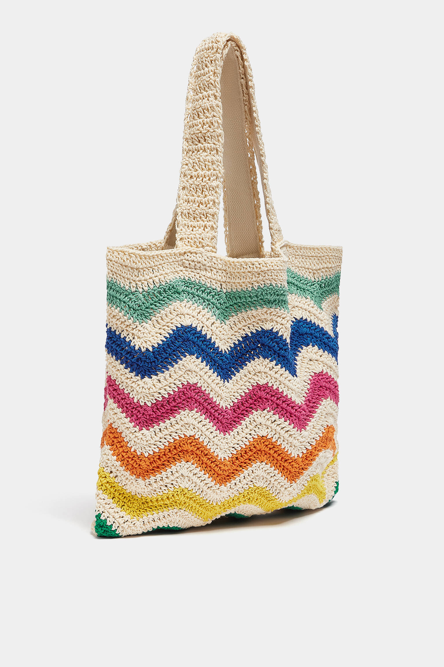 Bolsa de compras listrada de crochê - multicolorida