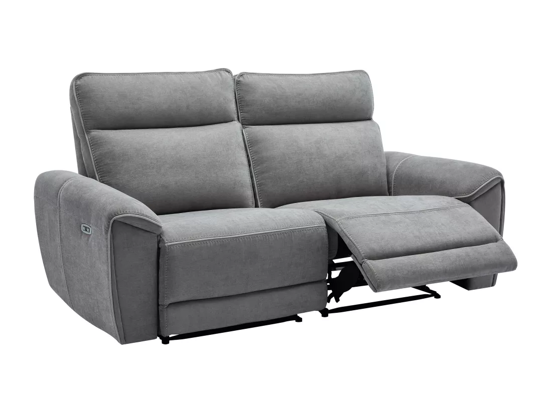 Canapé 3 places relax électrique en tissu gris DJARALO