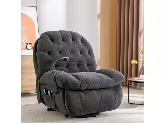 Fauteuil de massage releveur en tissu gris, avec télécommande, chauffant, manuellement repose-pied, 4 zones/5 modes/3 Minuteur