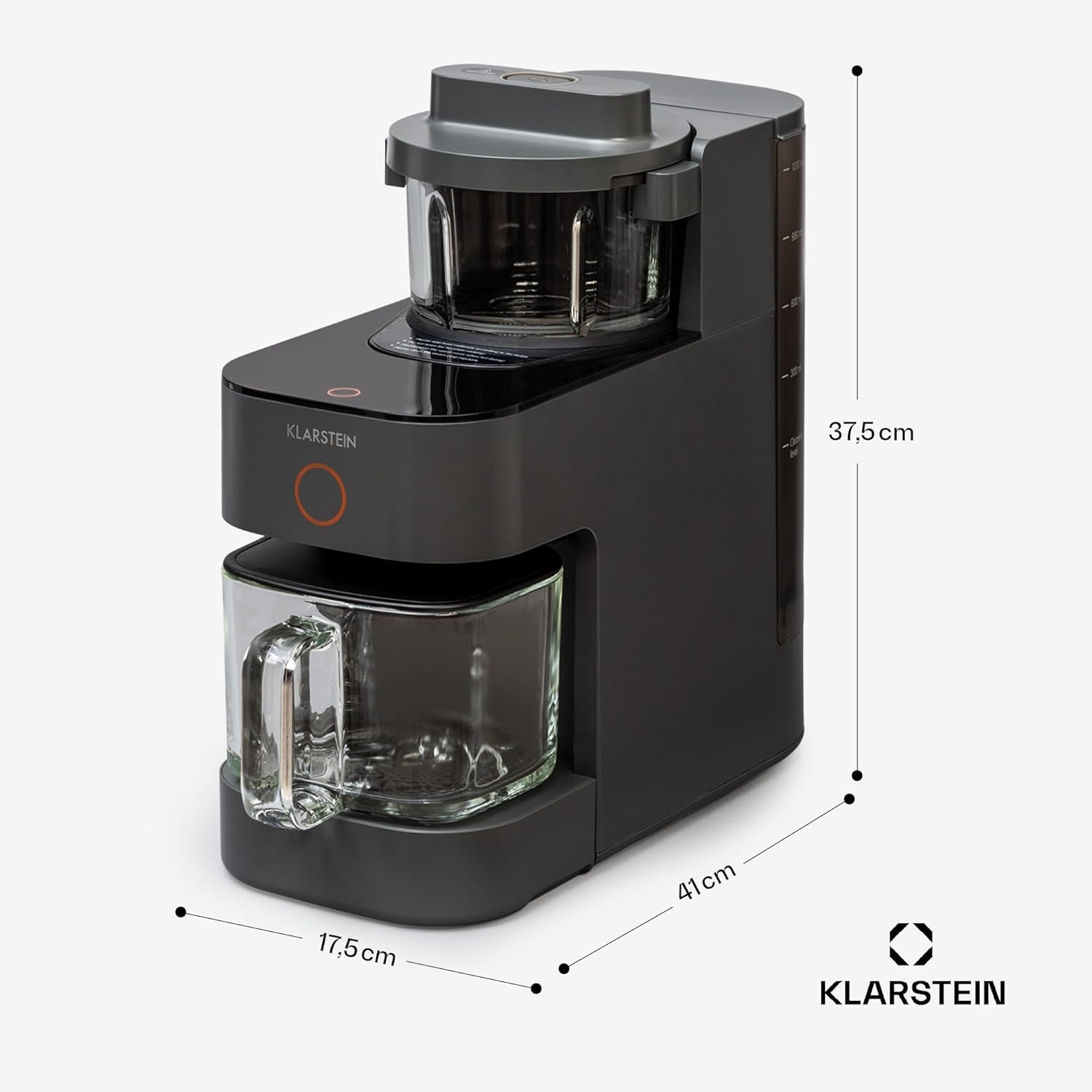 Klarstein Mixer, Standmixer mit 300 Motor- und 1250 Watt Heizleistung, Hochleistungsmixer für Pflanzenmilch Zubereitung, Smoothie Mixer mit 360° Heiztechnologie, 30.000 U/min, Touchscreen, Schwarz