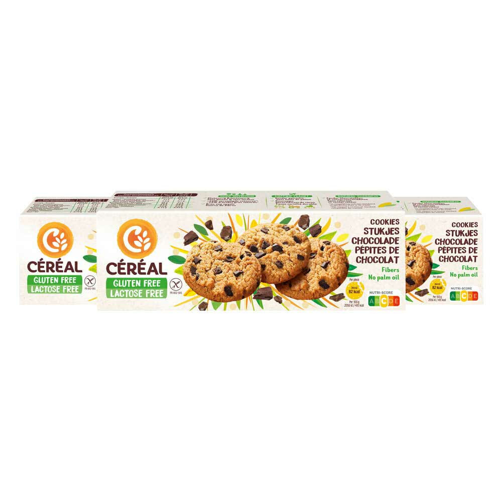 3x Céréal Cookies met stukjes Chocolade Glutenvrij en Lactosevrij150 gr