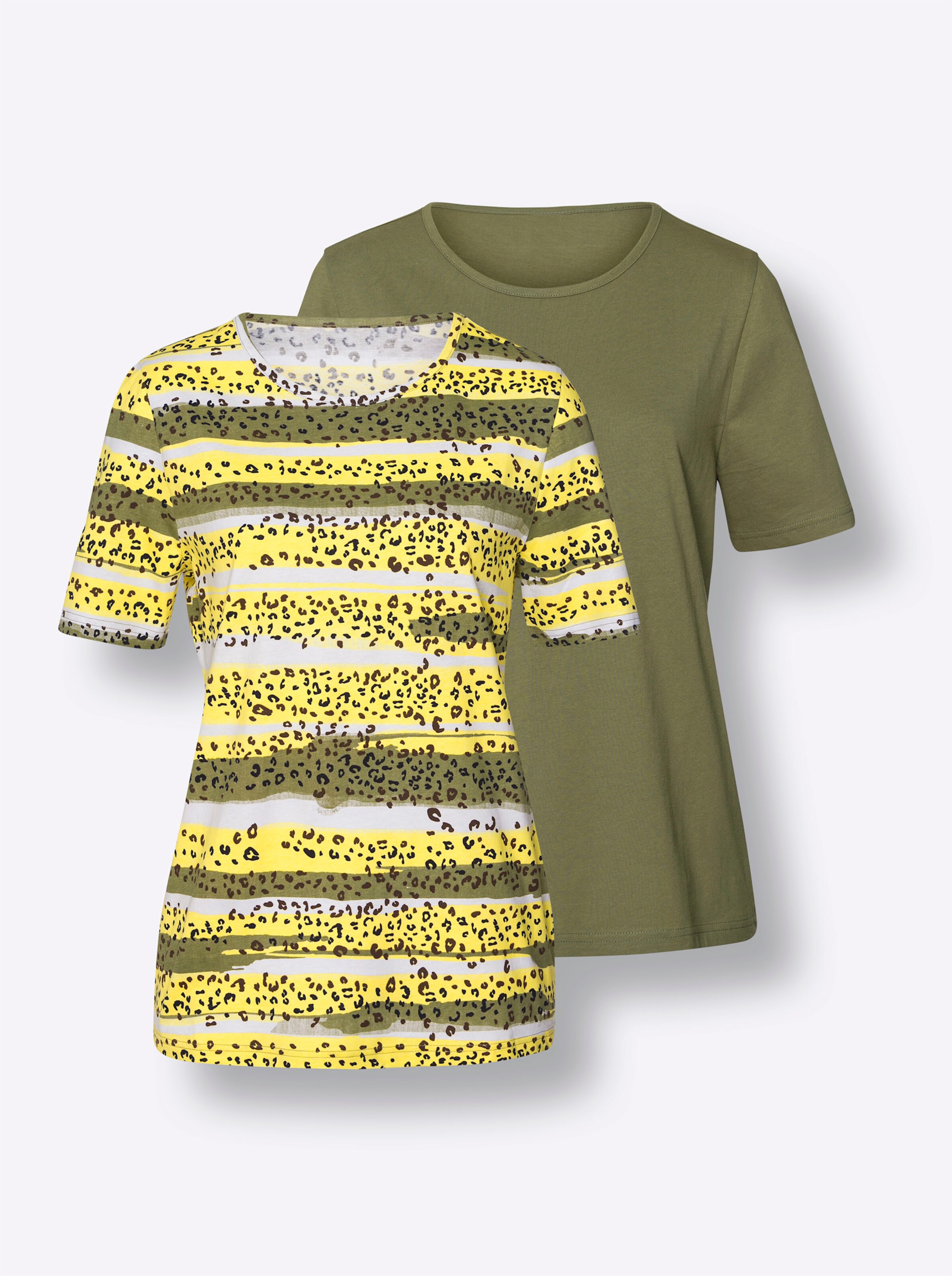 Doppelpack Shirts in zitrone-khaki-bedruckt + khaki