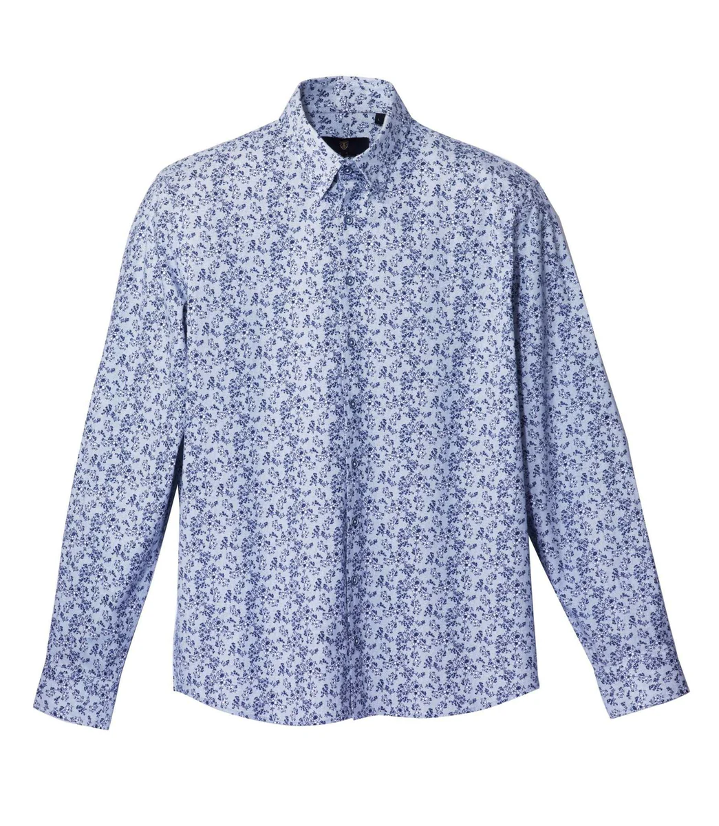 Chemise casual marine à motif fleuri 