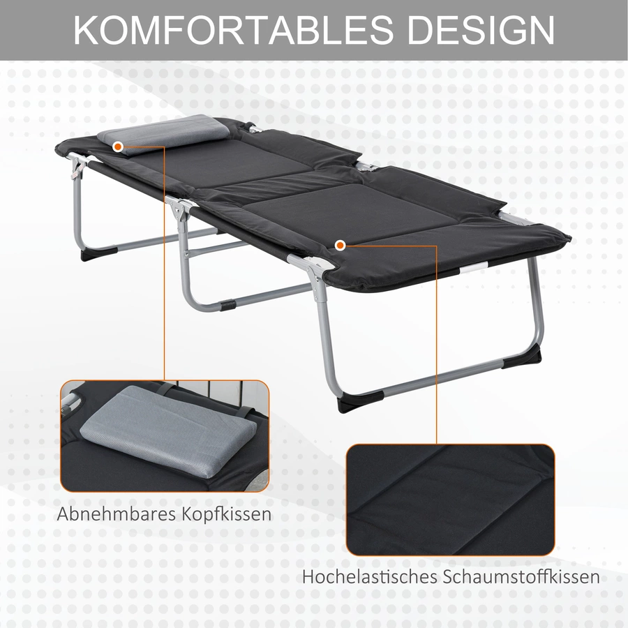 Outsunny Campingbett mit rutschfesten Füßen schwarz, silber