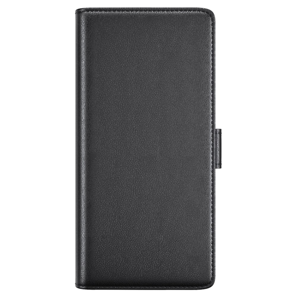 iPhone 16 Pro Echtleder Tasche Flip Cover mit Kartenfächer - Schwarz