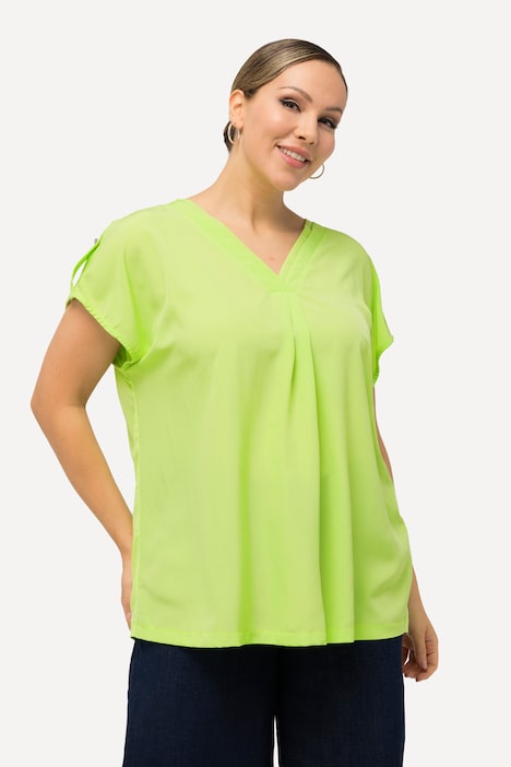 Bluse, Oversized, V-Ausschnitt, Zierfalten, Halbarm
