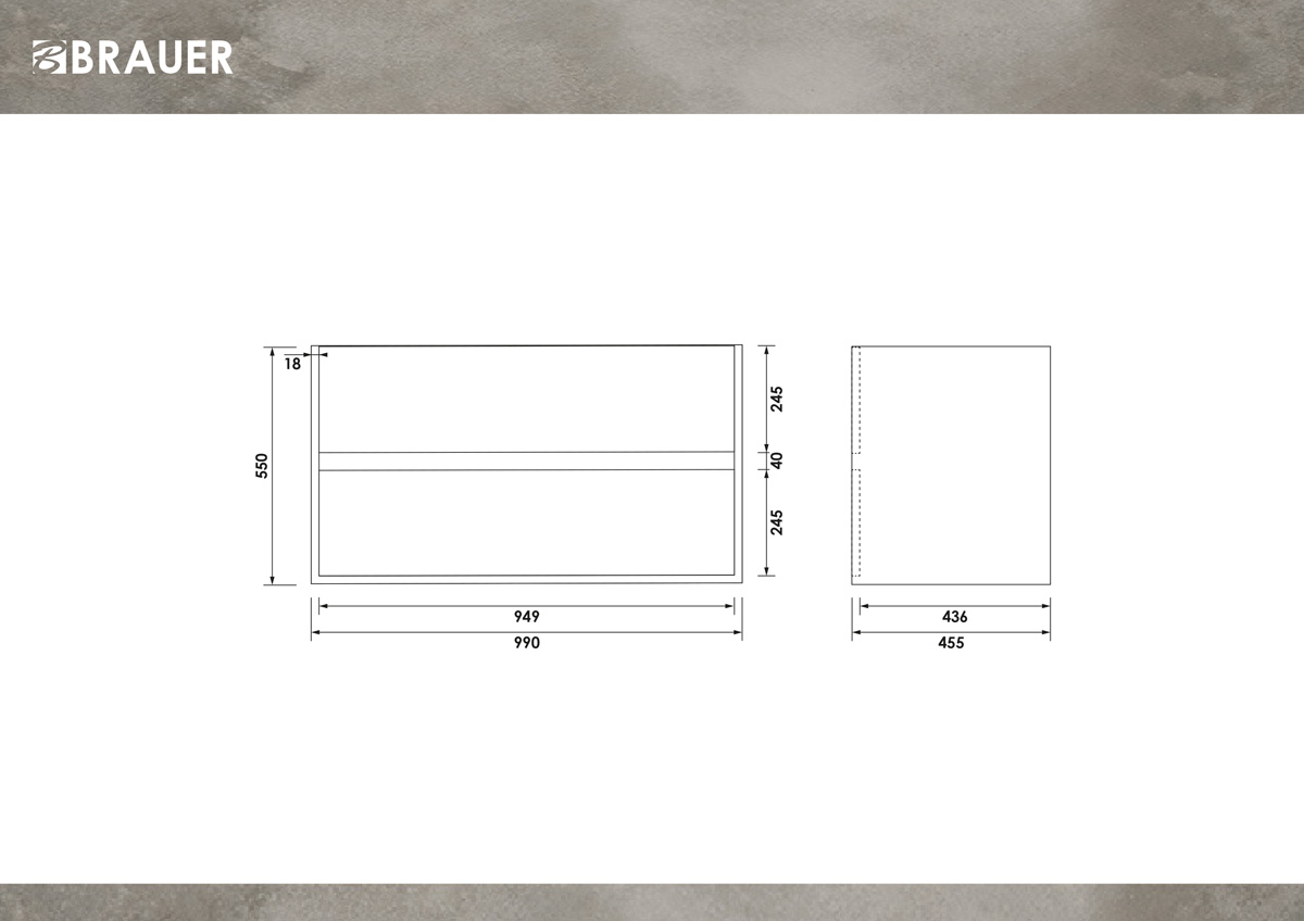 Brauer Adore onderkast 100cm met 2 softclose lades vingerlas eiken grijs