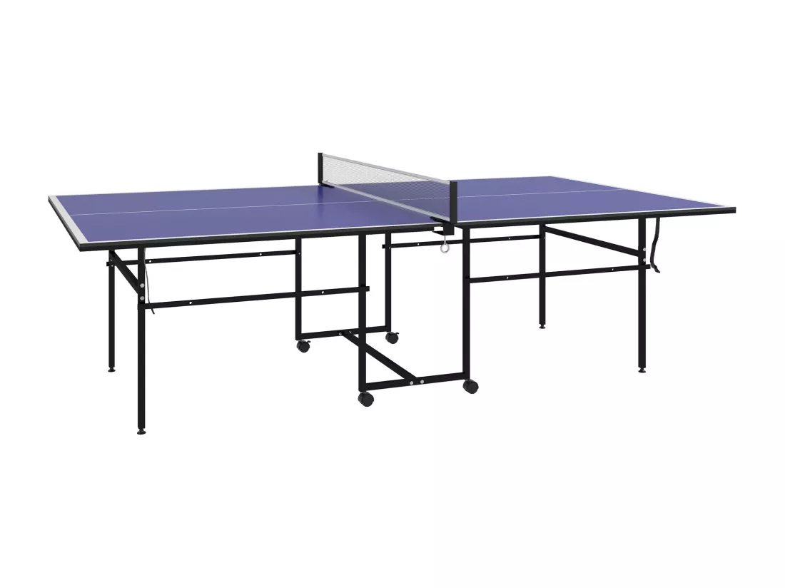 Table de ping-pong pliable compacte avec 4 roulettes bleu