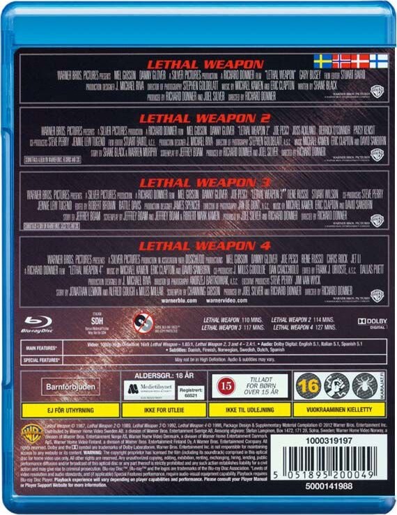 Dødbringende Våben Boks / Lethal Weapon Box 1-4 - Blu-Ray