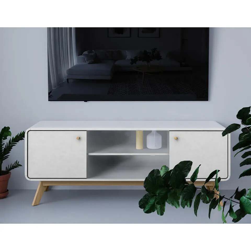 Cassie - TV-meubel met 2 witte spaanplaatdeuren