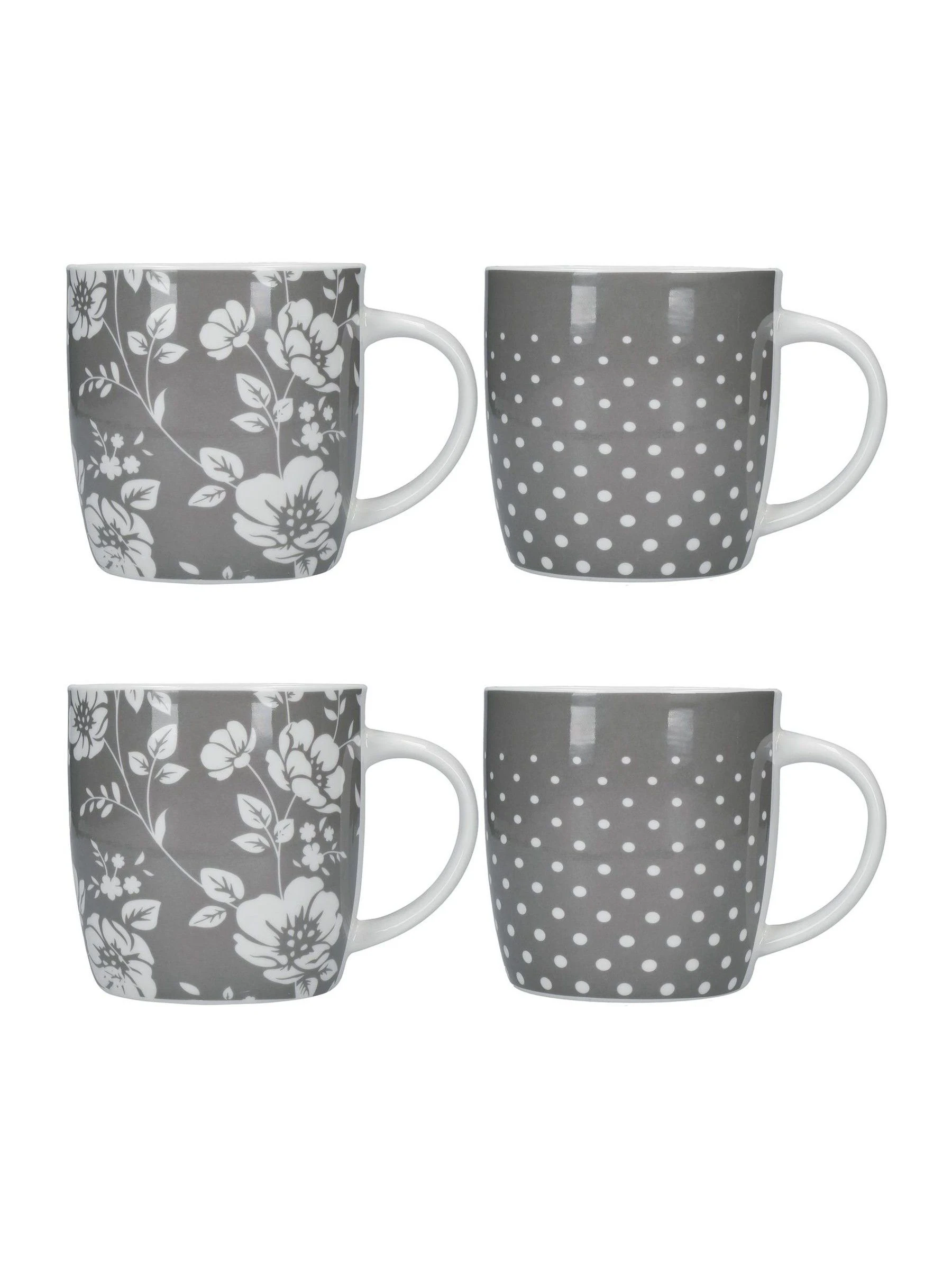 Kitchencraft Set of 4 Floral Polka Dot Ceramic Mugs