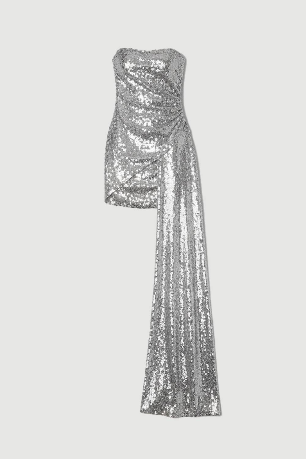 KarenMillen Robe Mini Bustier à Sequins avec Traîne