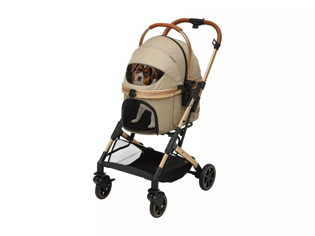 YITAHOME Poussette - pour Chien Chat - Tout Terrain - Panier de Rangement - 4 Roues - Pliable Portable - Amovible -Beige