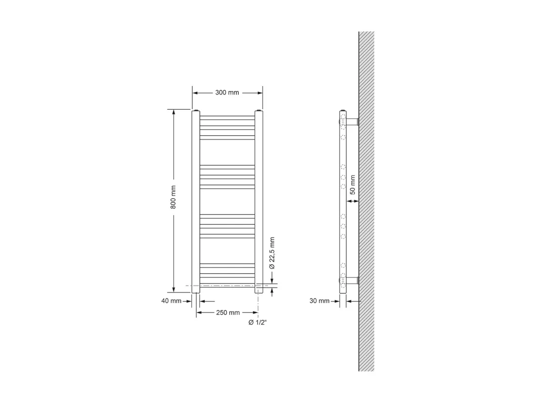 Radiateur de salle de bain Sahara raccord latéral sèche-serviettes blanc 30x80cm